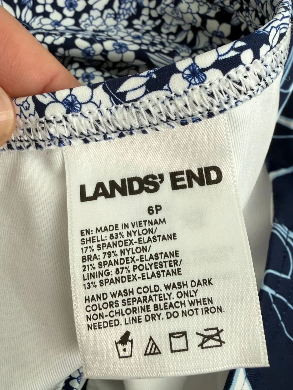 Lands End Wrap Monokini High Leg One Piece Swimsuit NWT Deep Sea Navy Lillies 6P